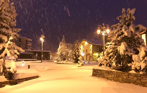 France, Winter, Night, Snow, Winter, France, Night, Snow