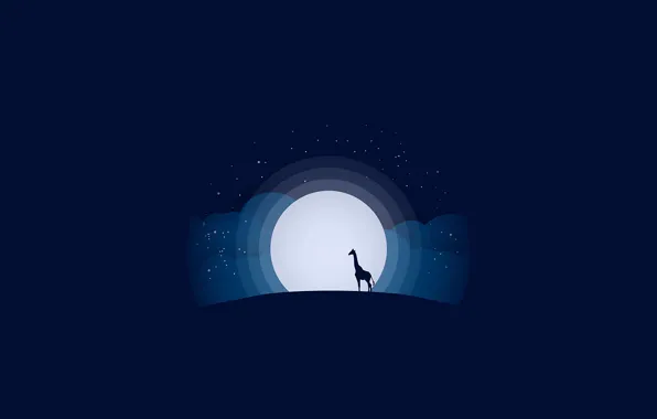 Picture moon, minimalism, stars, animal, blue background, digital art, artwork, silhouette