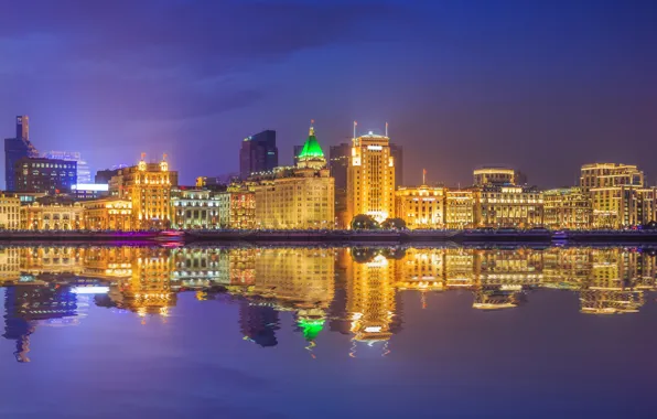 The city, River, Skyscrapers, China, Shanghai, Urban landscape