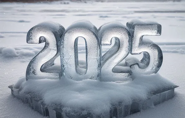 Winter, snow, figures, date, 2025, AI art, neural network, New Year 2025