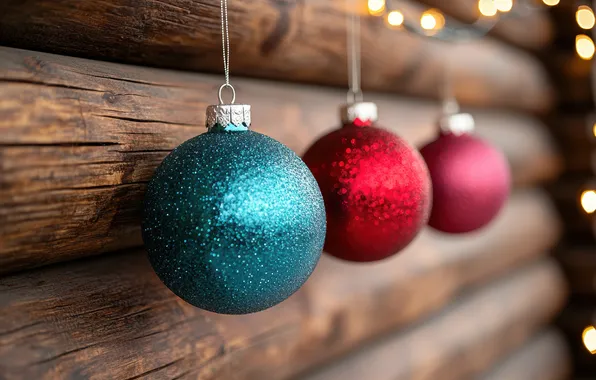 Balls, house, wall, Christmas, New year, logs, AI art, neural network