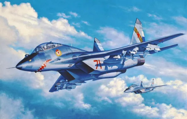 War, art, painting, jet, Mig 29UB