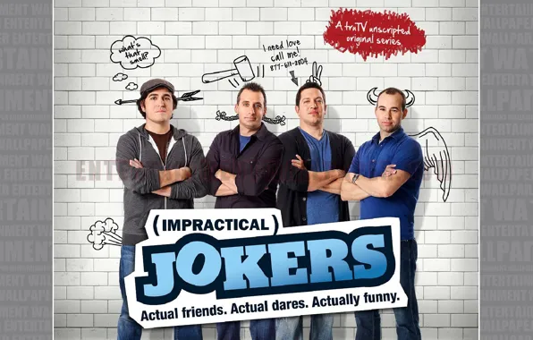 Wall, bricks, funny, joe, impractical jokers, sal, murr