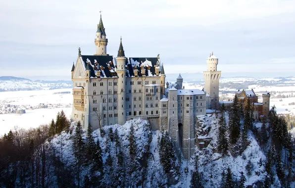 Winter, snow, Castle, Bayern