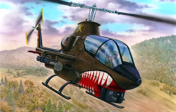 Art, helicopter, painting, aviation, AH-1G Cobra