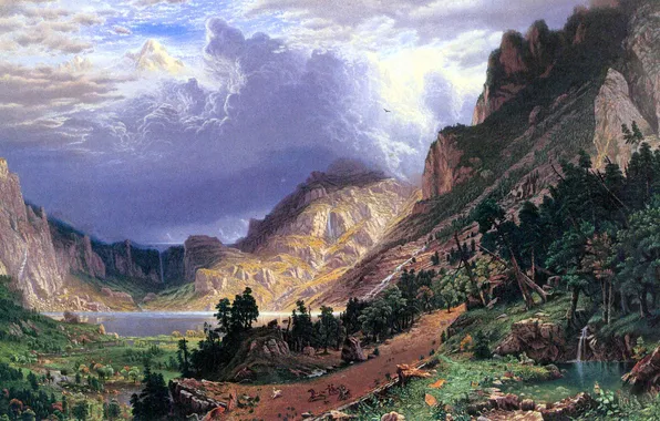Picture colors, storm, landscape, mountains, realism, american, painter, rockies