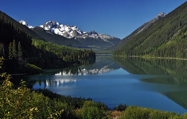 The sky, water, trees, landscape, mountains, lake, photo, Wallpaper