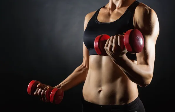 Women, workout, fitness, dumbbell