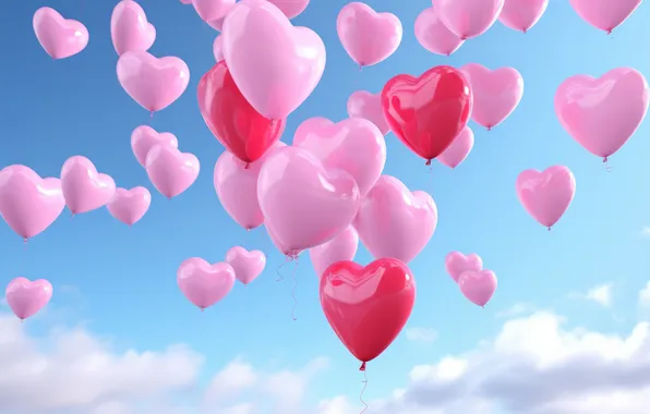The sky, clouds, love, flight, holiday, heart, heart, hearts