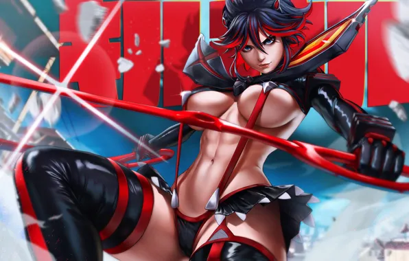 Chest, feet, sword, anime, dress, art, Kill la Kill, ryuko matoi