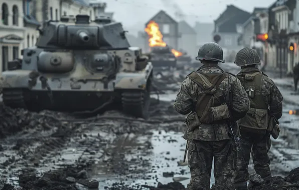 Picture Home, Dirt, Soldiers, WWII, Tanks, The great Patriotic war, The Second World War, Digital art