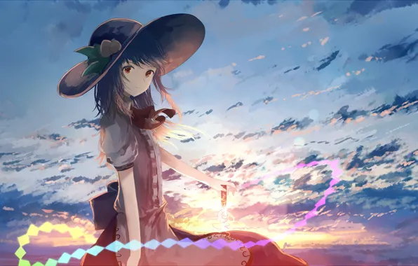 Girl, hat, anime, touhou, hinanawi tenshi