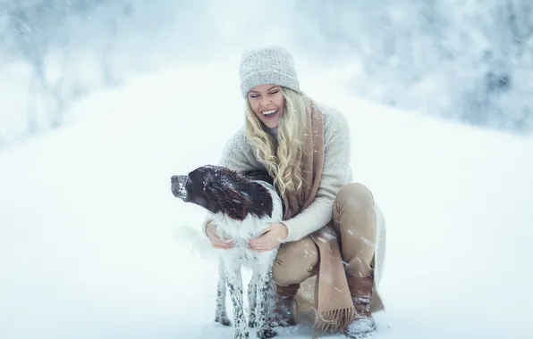 Winter, road, girl, snow, nature, fog, smile, Park