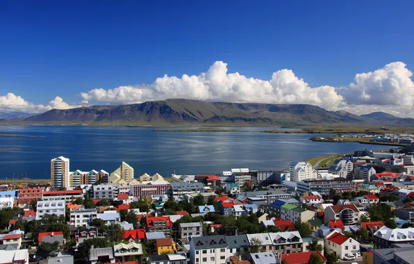 Sea, mountains, Bay, Iceland, Iceland, Reykjavik, Reykjavik