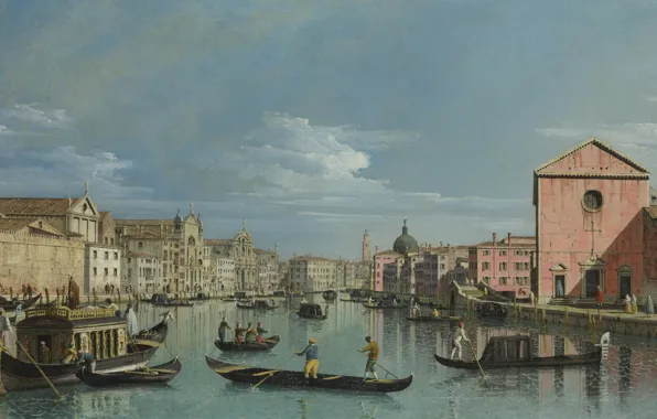 Boat, home, picture, boats, gondola, the urban landscape, Bernardo Bellotto, Venice. The Grand canal