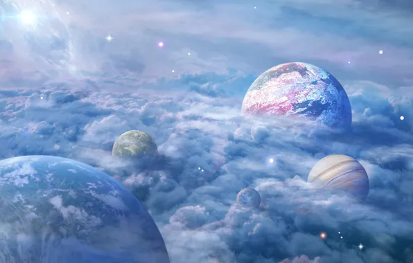 Space, clouds, rendering, fiction, planet