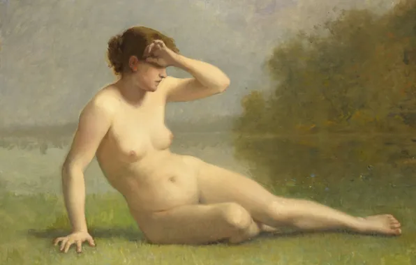 Erotic, oil, picture, canvas, Nymph, L. Nicolas