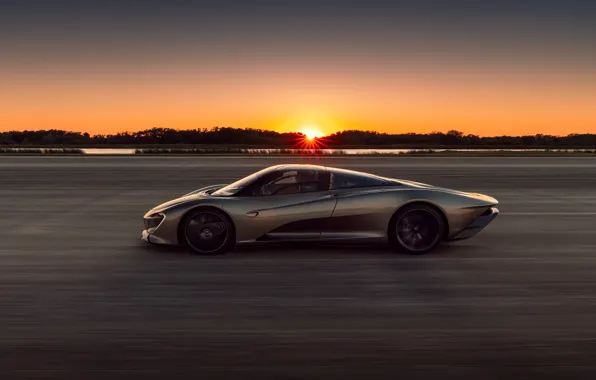 Sunset, McLaren, speed, the evening, supercar, side view, hypercar, 2019