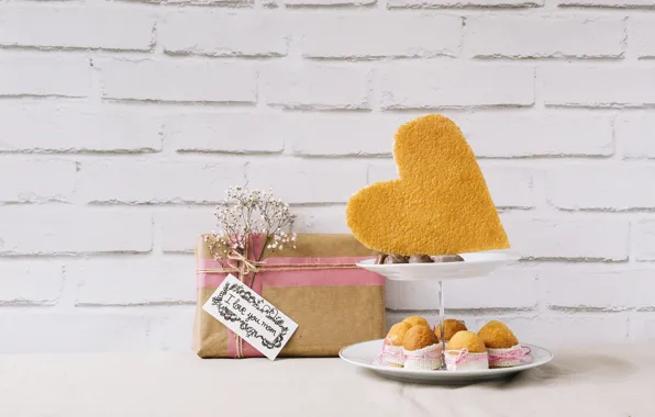 Box, gift, cakes, cupcakes, Mother's Day