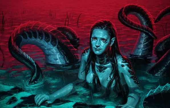 Water, rain, woman, monster, poison