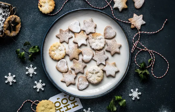 Picture snowflakes, new year, cookies, cakes, sweet, decor, powdered sugar