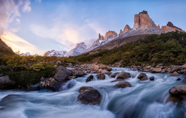 Picture mountains, river, stream, Chile, Andes, South America, Patagonia