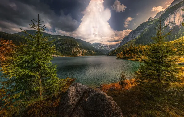 Picture the sky, mountains, lake, HDR, Austria