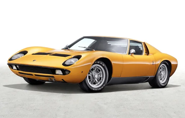 Picture yellow, background, Lamborghini, 1969, supercar, classic, the front, Miura