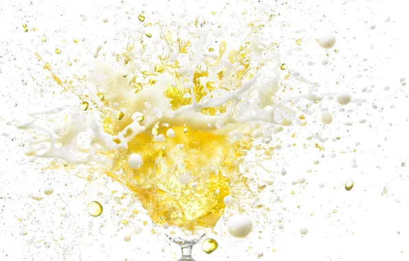 Foam, squirt, fragments, glass, beer
