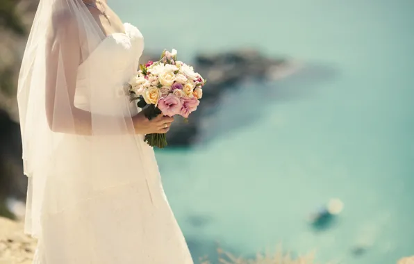 Picture flowers, bride, white dress