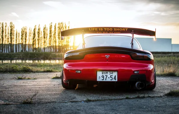 Picture sunset, red, red, mazda, Mazda, back, wing, rx-7