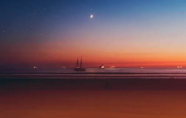 Picture sea, night, lights, ship, yacht