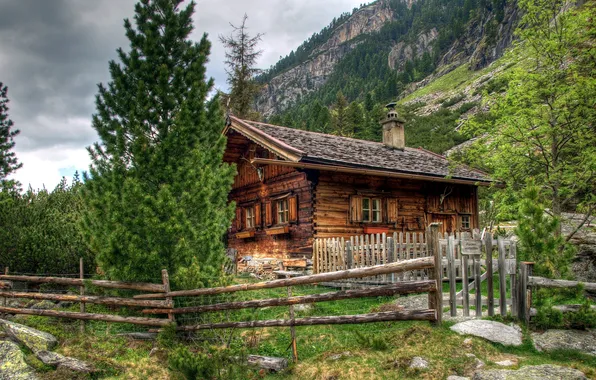 Picture trees, mountains, house, stones, rocks, the fence, treatment, Austria