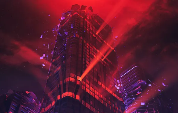 The city, Neon, Light, Style, Rays, Building, City, Fantasy