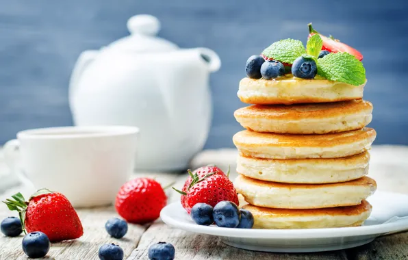 Food, blueberries, strawberry, pancakes, food, cakes, sweet, strawberry