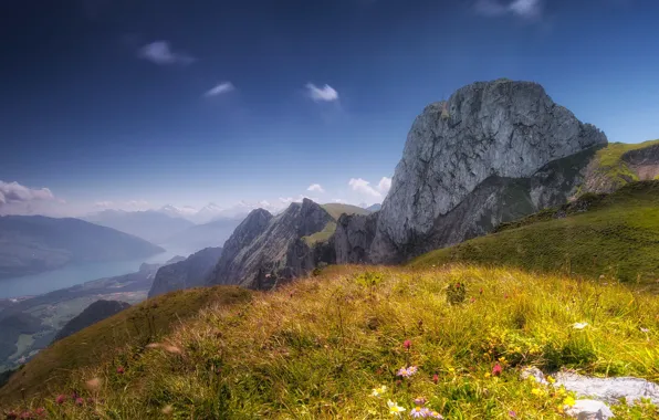 The sky, clouds, mountains