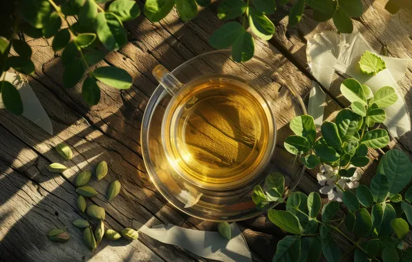 Greens, glass, leaves, transparency, light, branches, green, tea