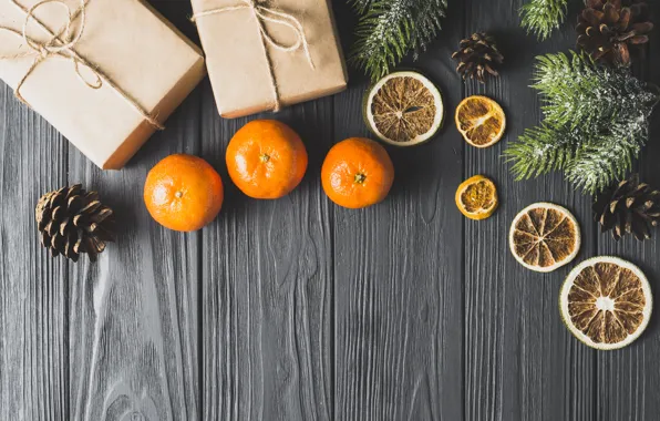 Holiday, gift, new year, spruce, citrus, Mandarin, dry orange