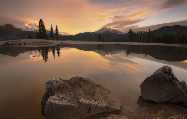 Forest, mountains, nature, lake, stones