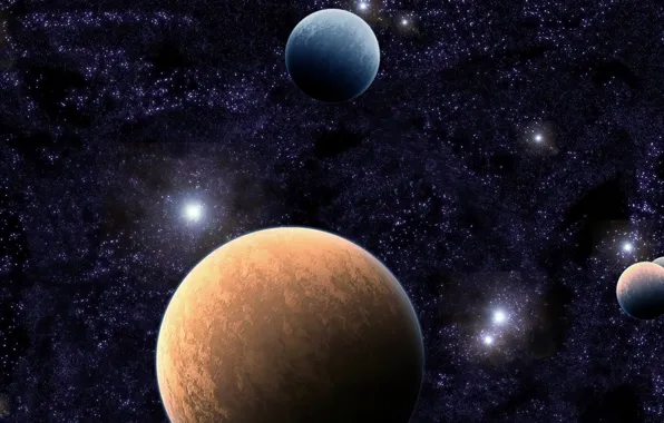 The sky, stars, planet