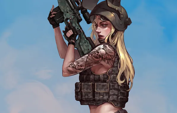 Girl, weapons, helmet, vest, Playerunknown's Battlegrounds