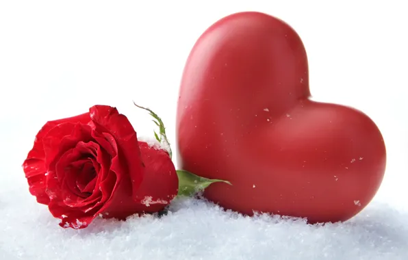 Winter, Rose, Heart, Snow, Holiday, Valentine's day