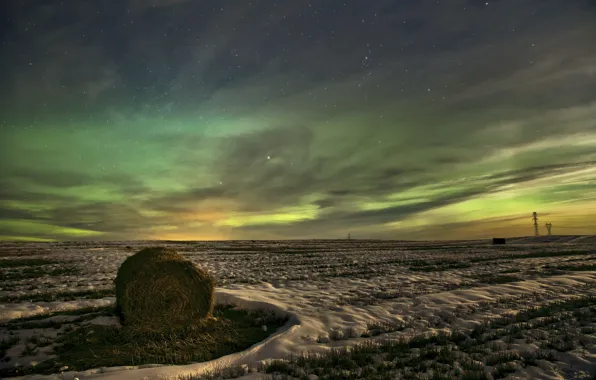 Picture field, stars, Northern lights