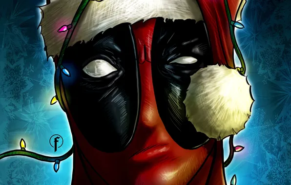 Picture look, mask, art, Merry Christmas, deadpool
