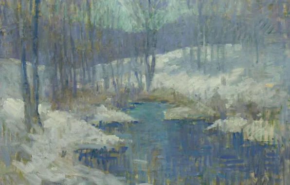 Trees, landscape, stream, picture, Edmund Grisen, Winter Stream