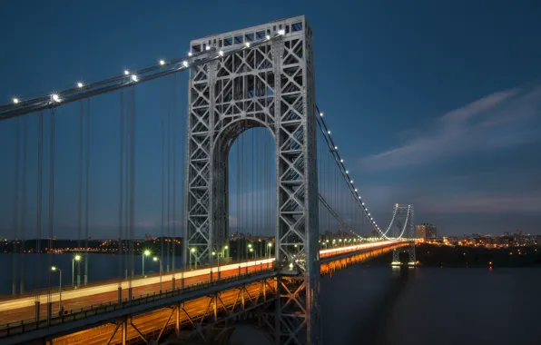 Picture night, the city, river, New York, The George Washington Bridge