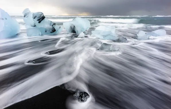 Sea, nature, shore, ice, excerpt, Iceland