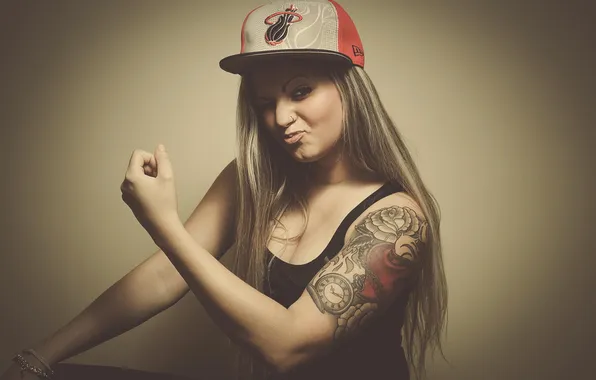 Picture girl, photo, model, tattoo, cap, swag, syle