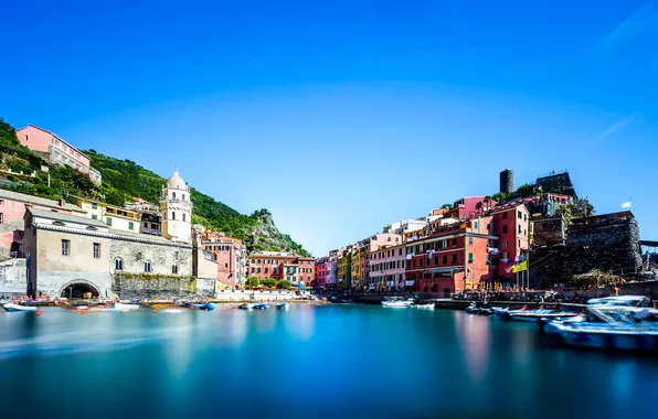 Sea, the sky, home, boats, Italy, harbour, Vernazza, Cinque Terre