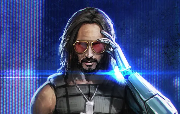 Glasses, cyborg, Keanu Reeves, Cyberpunk 2077, Johnny Silverhand
